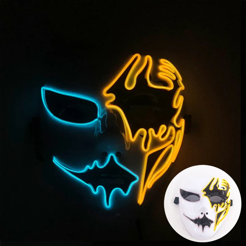 LED Purge Maske, handbemalt, Neon Full Face mit blinkenden Modi, PVC + EL