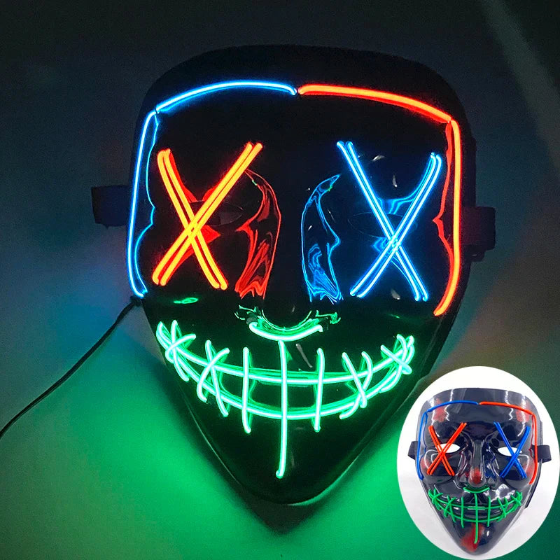 LED Purge Maske, handbemalt, Neon Full Face mit blinkenden Modi, PVC + EL