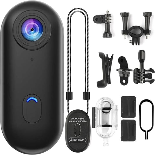 4K Mini WiFi Action Kamera, tragbar, wasserdicht, Magnetclip, 360° Mount