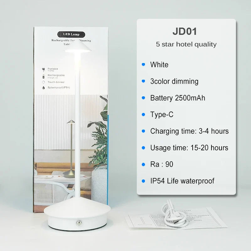 Tischlampe | LED Kabellos, wiederaufladbar, dimmbar, wasserdicht, vielseitig