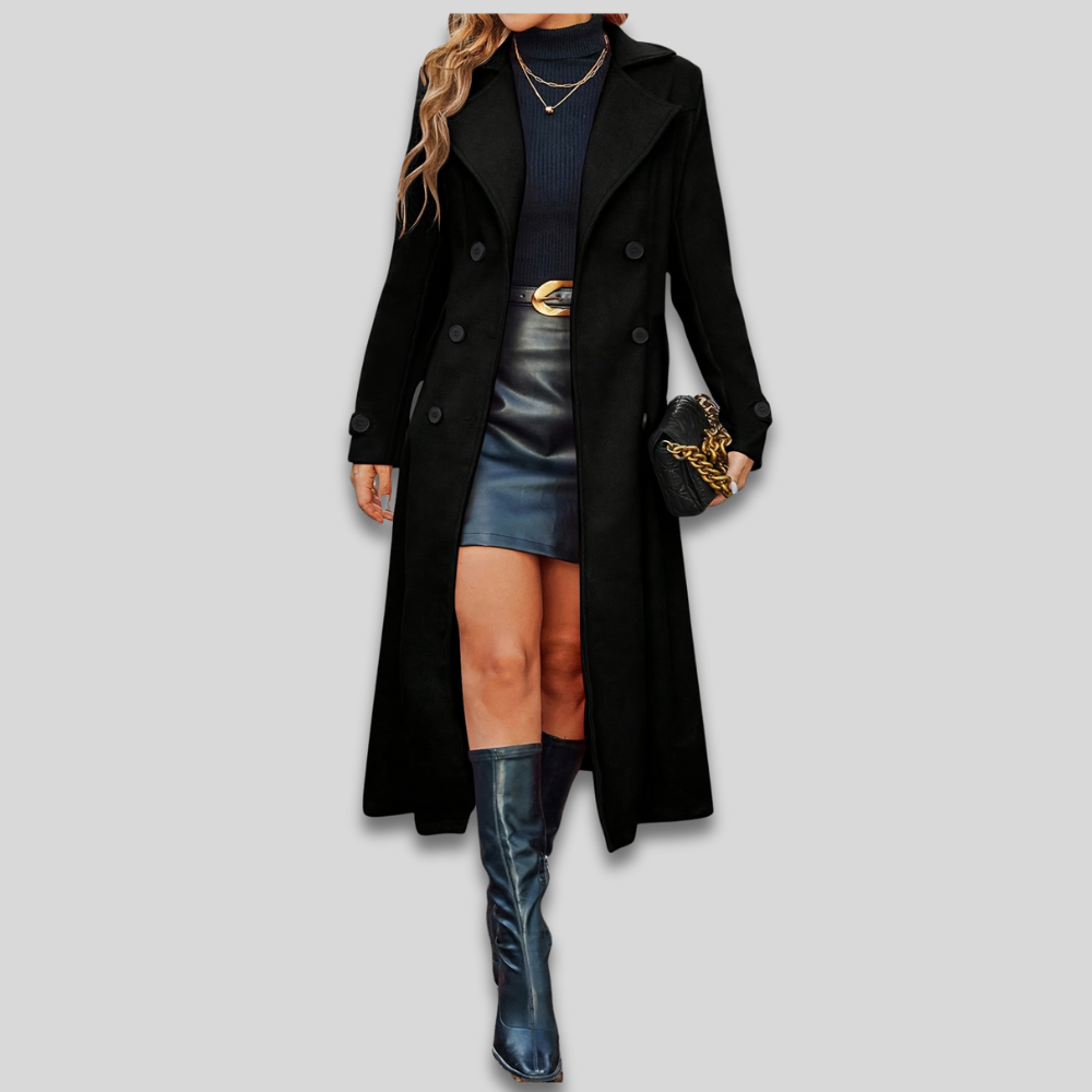Damen Zweireihiger langer Mantel, taillierter Herbst-Überwurf