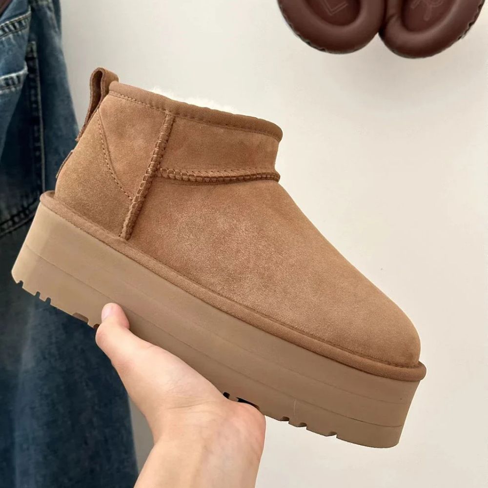 Damen Stylische Plateau-Stiefel, warmes Fellfutter, knöchelhoch