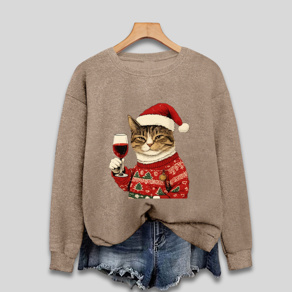 Damen Ugly Christmas Sweater, lustiger Katzen-Santa Pullover