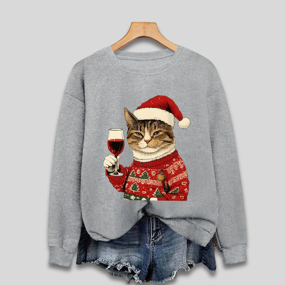 Damen Ugly Christmas Sweater, lustiger Katzen-Santa Pullover