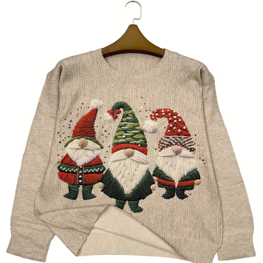 Damen Ugly Christmas Sweater, lustiger bestickter Wichtel