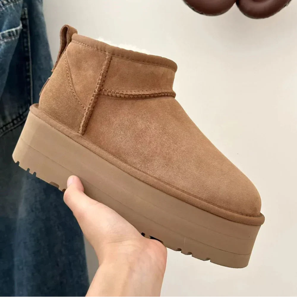 Damen Plateaustiefel, warmes Fellfutter, stilvoll & komfortabel