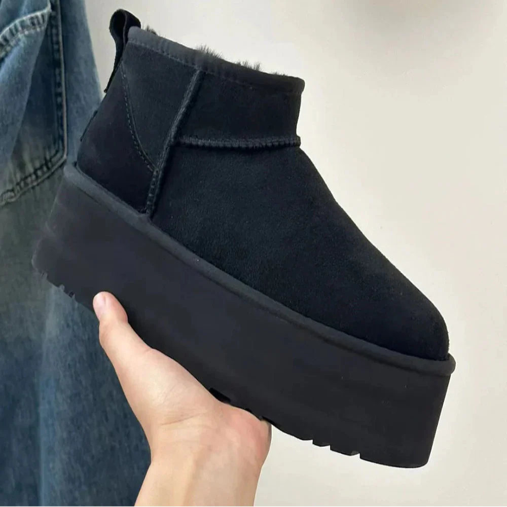 Damen Trendige Plateaustiefel, warmes Fellfutter, bequeme Passform