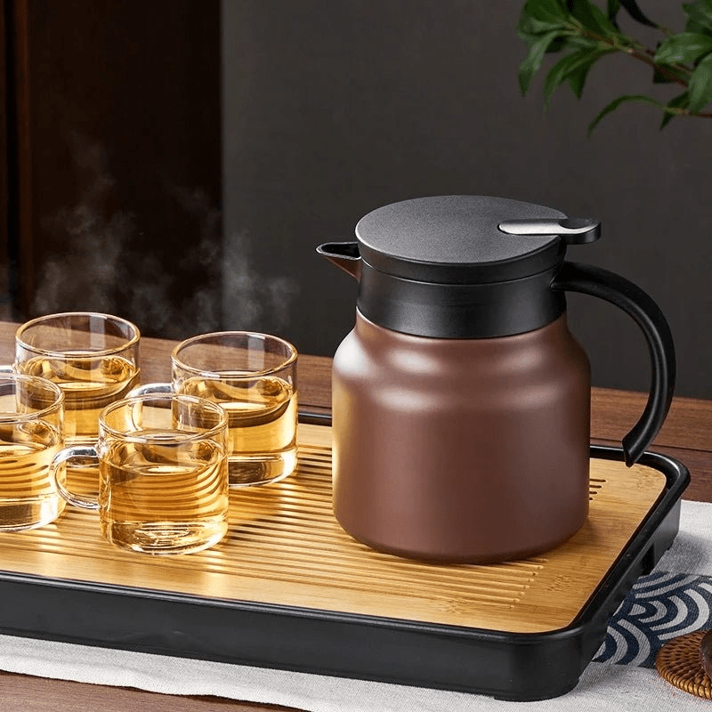 kaufsy | Isolierte Teekanne mit Edelstahl-Teesieb & Keramik für heißen oder kalten Tee