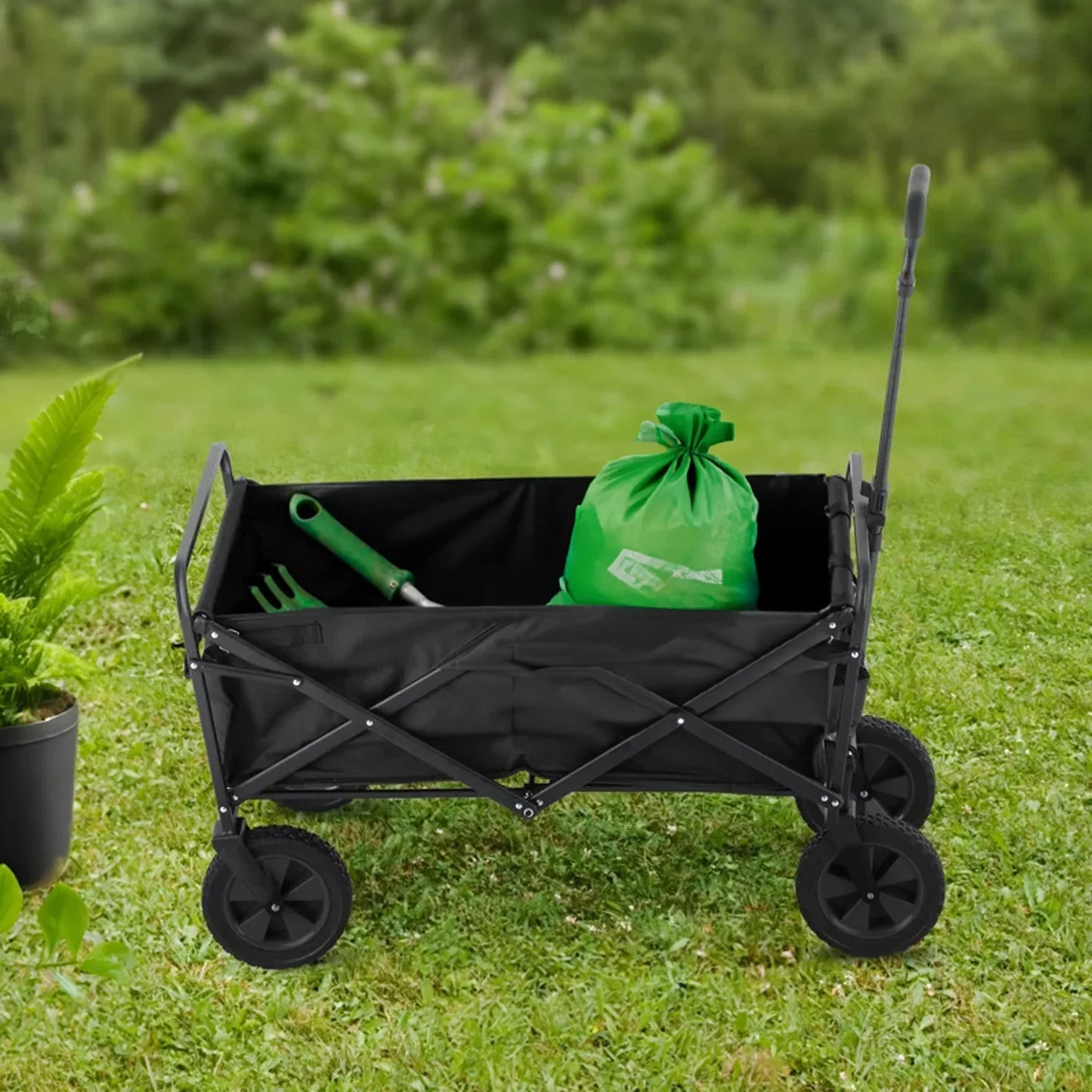 Faltbarer Gartenwagen, 150kg Traglast, Teleskopgriff, 360° Räder, Outdoor