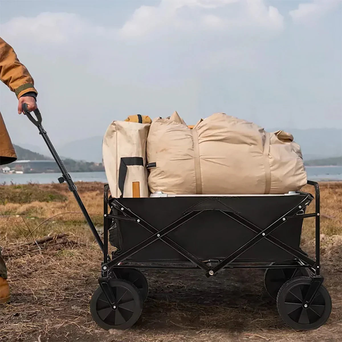 Faltbarer Gartenwagen, 150kg Traglast, Teleskopgriff, 360° Räder, Outdoor