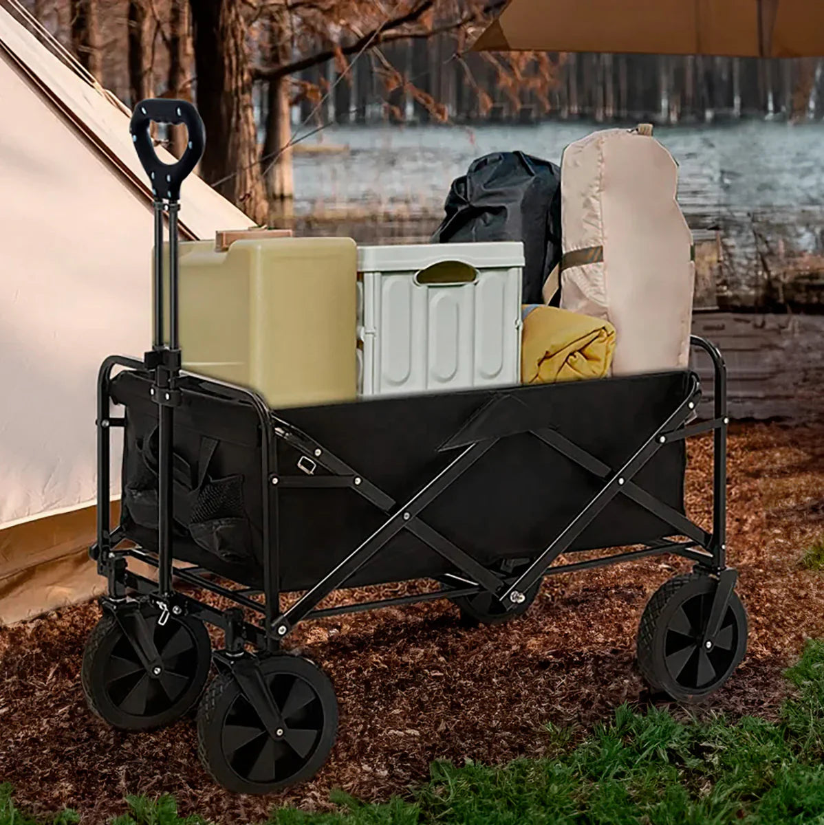 Faltbarer Gartenwagen, 150kg Traglast, Teleskopgriff, 360° Räder, Outdoor