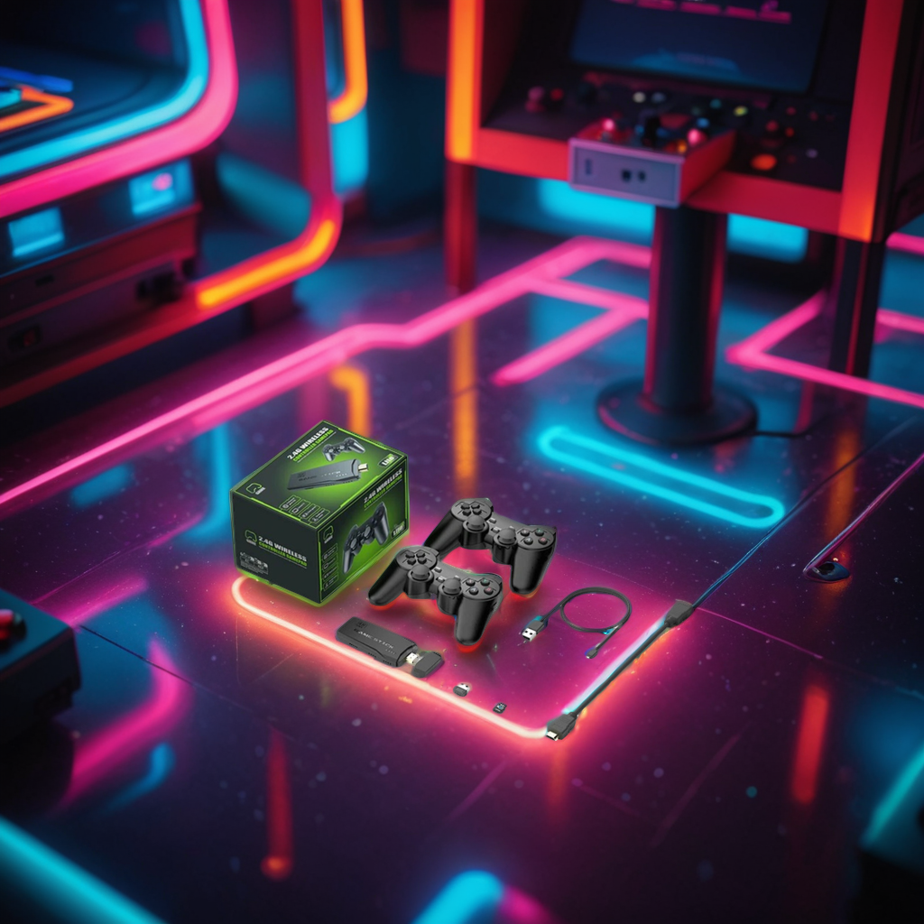 4K Retro Spielekonsole, Stick & Dual Wireless Controller Set