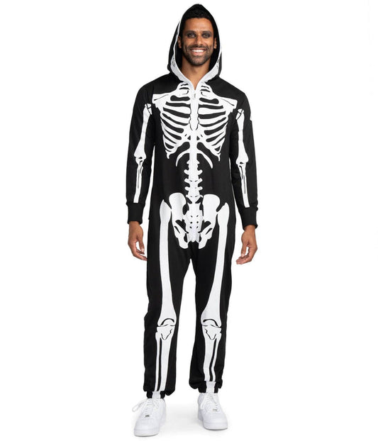 Herren Skelett Jumpsuit Kostüm, Ganzkörper Schädel & Knochen für Halloween