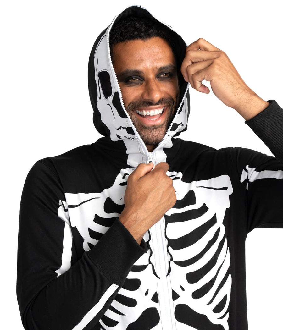 Herren Skelett Jumpsuit Kostüm, Ganzkörper Schädel & Knochen für Halloween