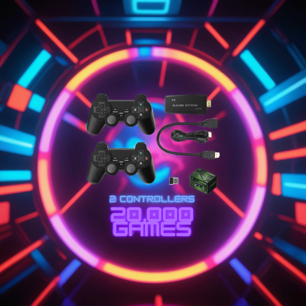 4K Retro Spielekonsole, Stick & Dual Wireless Controller Set